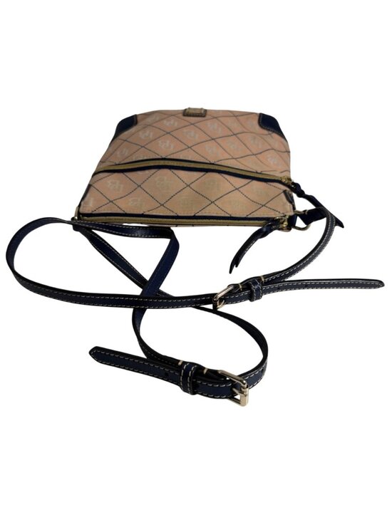 Vintage Dooney Bourke Peach Maxi Quilt Navy Blue Leather Trim Crossbody Bag - Picture 11 of 16